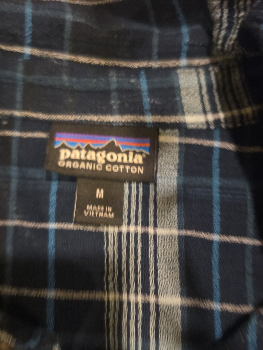 Patagonia Men’s Navy and Light Blue Plaid Button-Down Shirt